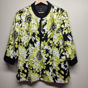 Le Bos Blazer Jacket Women Size 22W Black Green Floral 3/4 Sleeve Modest Office